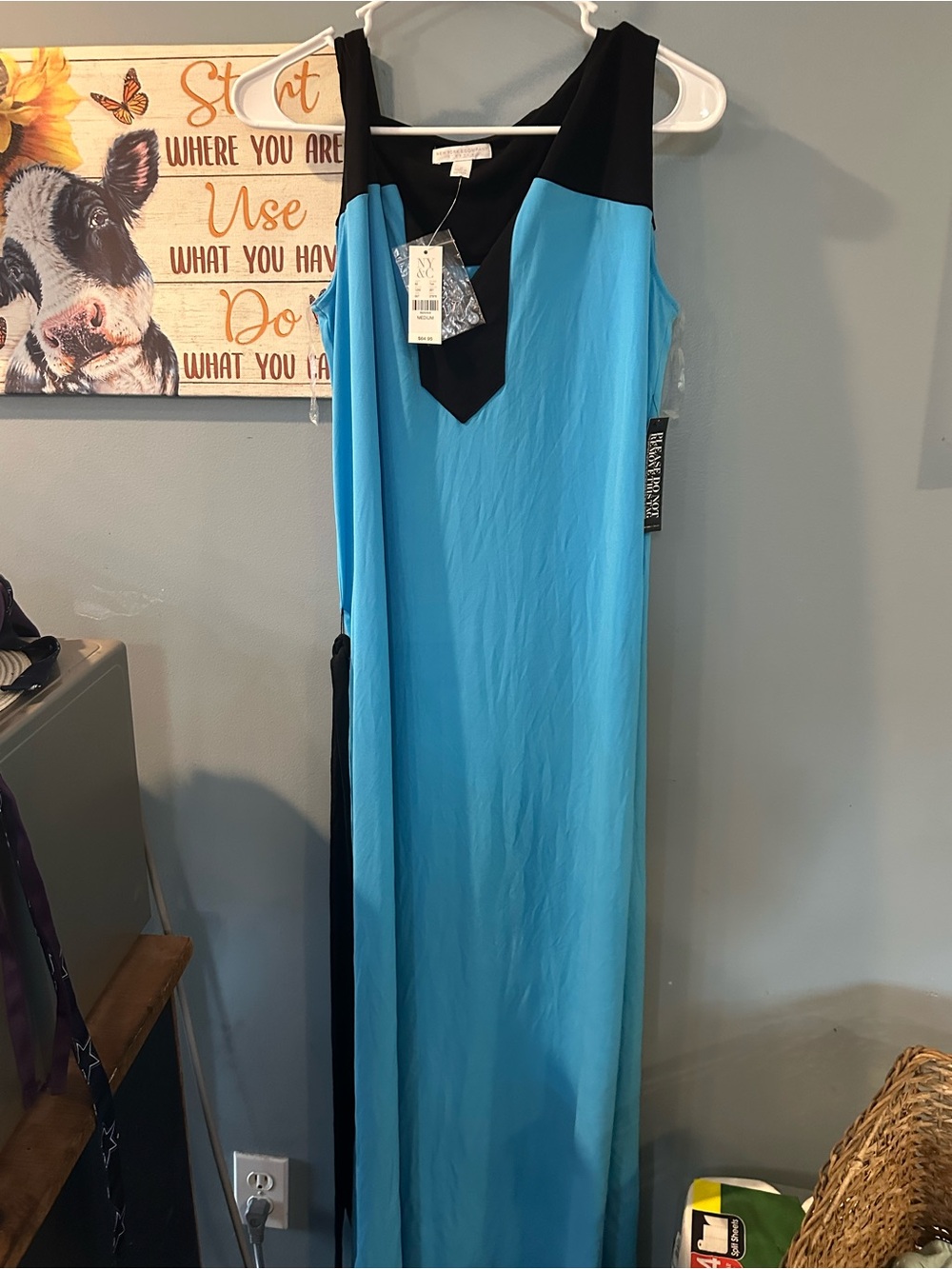 New York & Company Blue and Black Sleeveless Maxi Dress